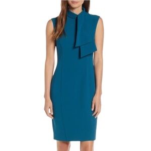 LN Harper Rose Teal Tie Neck Sheath Dress in Peacock - 6